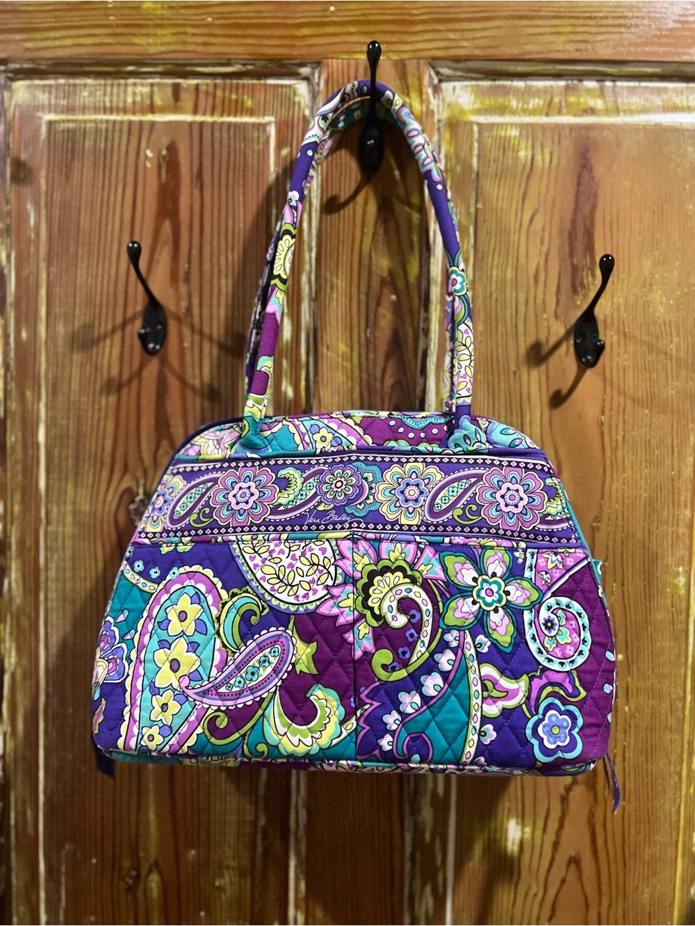 Vera Bradley Quilted Paisley bowler Style Bag in Purple, Teal, Lime